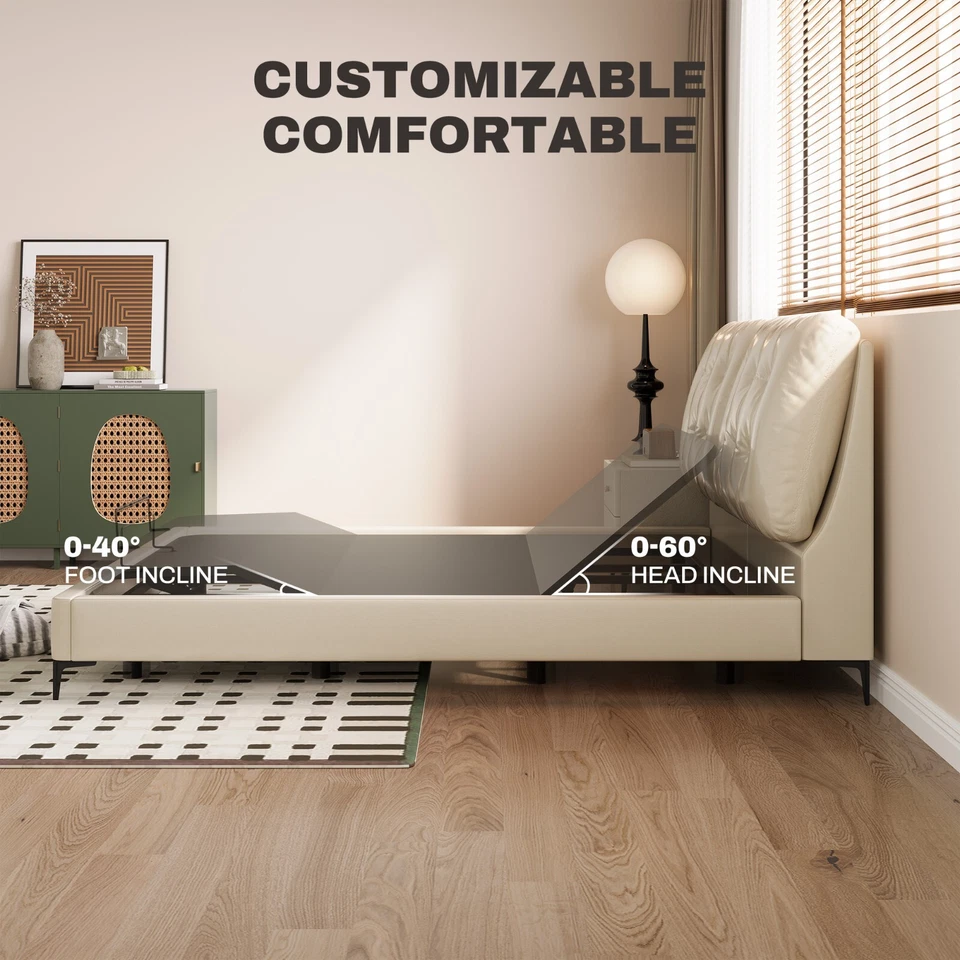 Marco de cama ajustable FunniHomi con control remoto por cable y patas de cama ajustables Foto 3 de 4