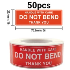 Do not Bend Handle with Care 50 Stickers 1" x 3"  not roll