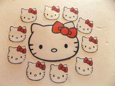 SHARONS EDIBLE BUTTERLIES 1 Large + 12 small Precut Edible Hello Kitty birthday cake/cupcake toppers