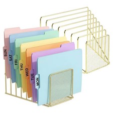 2 Pcs 7 Slot Incline Metal Wire File Sorter Magazine Holder Rack Gold