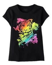 New Black TCP The Children's Place Rainbow Tiger Tee Shirt Size M 7-8 NWT