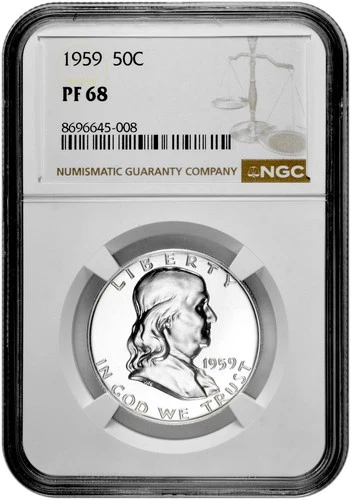 1959 50C Proof Silver Franklin Half Dollar NGC Graded PF 68 in New Holder