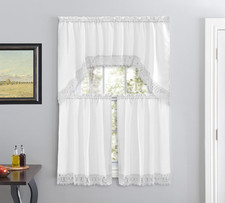 3-Piece Kitchen Caf  Curtains with Embroidered Lace White  Includes Matching