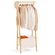 Bamboo Clothes Rack with Storage Box, Portable Extra Large Garment Rack Cloth...