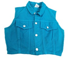 VTG 90s BONGO JEANS Gene Montesano Medium Blue Turquoise Button Trucker Vest EUC