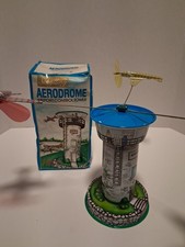 Vintage Tin Toy Wind Up Schylling Aerodrome Litho Airport Control Tower in box