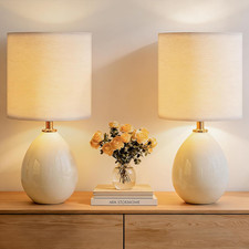 18.5 Inch Table Lamps Set of 2 Ceramic Bedside Lamps Linen Shade Dimmable Modern