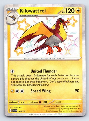 Kilowattrel 146/091 Shiny Rare Paldean Fates Pokemon Holo Near Mint