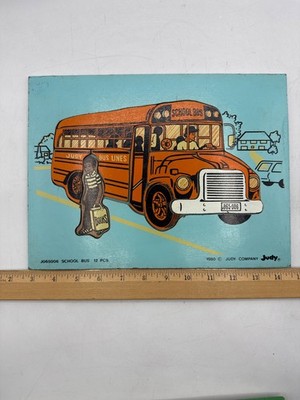 Judy Instructo School Bus Wooden Puzzle 12 Piece J065006 Vintage 1980 COMPLETE