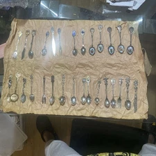 Vintage Collector’s Miniature Spoon Lot – 29 Pieces – Mixed Enamel, Souvenir &