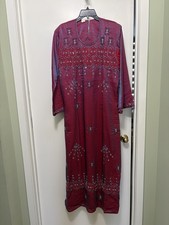 Cotone egiziano rosa/viola L/XL Abaya/Kaftano/Galabeya, perline a mano. Splendido 