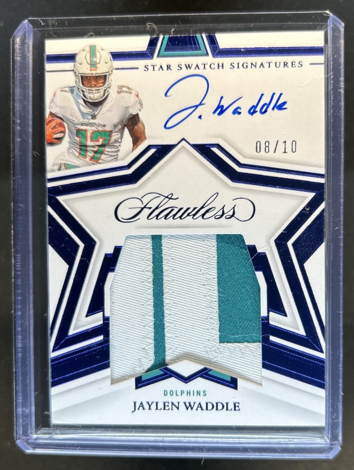 2022 Panini Flawless Jaylen Waddle Star Swatch Patch Sapphire Auto #/10 Dolphins view 1