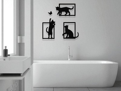Schwarze Katze Wandbilder 3 Stück Rahmen Set Modern Katzenliebhaber Wohndeko