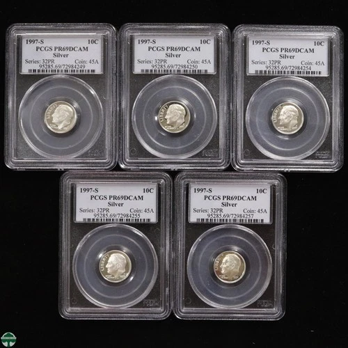 Lot of 5 - 1997-S Roosevelt Silver Dime Proof PCGS PR69DCAM