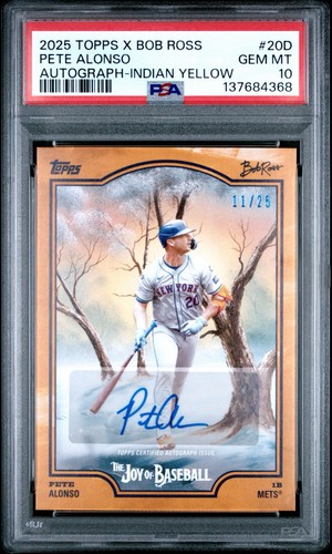 2025 Topps x Bob Ross Pete Alonso #20D Auto Indian Yellow /25 PSA 10