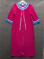 Vintage Granny Robe Housecoat Maroon Flannel Snap Front Grandma 1 Pocket Size L