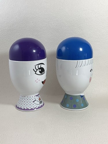 A Pair Of Mid Century Large White Mr & Mrs Egg Cup Shaped Jars/ Containers - Picture 4 of 15