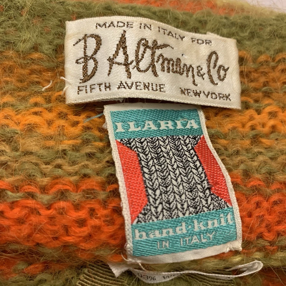 VTG Sweater MCM Retro Cardigan Handknit Italy Orange Stripe B Altman Ilaria M/L - Image 2 of 4