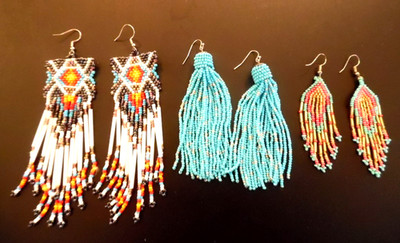 HANDMAFE BEADED EARRINGS-SET OF 3 DIFFERENT STYLES & SIZES