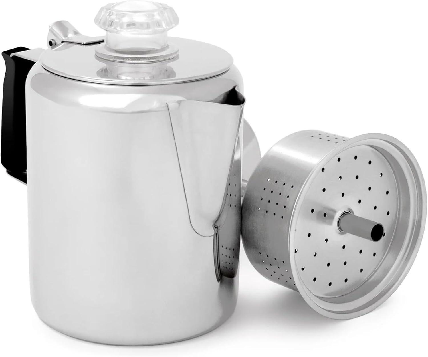 GSI Outdoors Percolator Coffee Pot Glacier Stainless Steel with Silicone Handle
