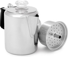 GSI Outdoors Percolator Coffee Pot Glacier Stainless Steel with Silicone Handle