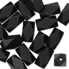 Black Faceted Wood Beads: 22x13mm, Hand Cut, 10 pcs