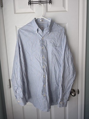 Peter Millar Crown Ease SZXL White Blue Check  Button Down Classic 100% Cotton 