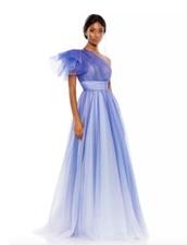 New MAC DUGGAL One Shoulder Glitter Ombre Evening Gown In Royal Ombre Sz 14 $498