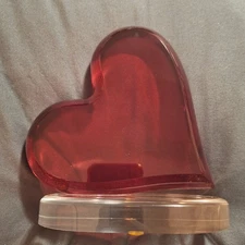 Shlomi Haziza Acrylic Loving Heart Red Sculpture Signed 6 Inches