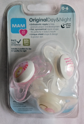 MAM Original Day & Night Pacifier 3 Pack 0-6 Months New.