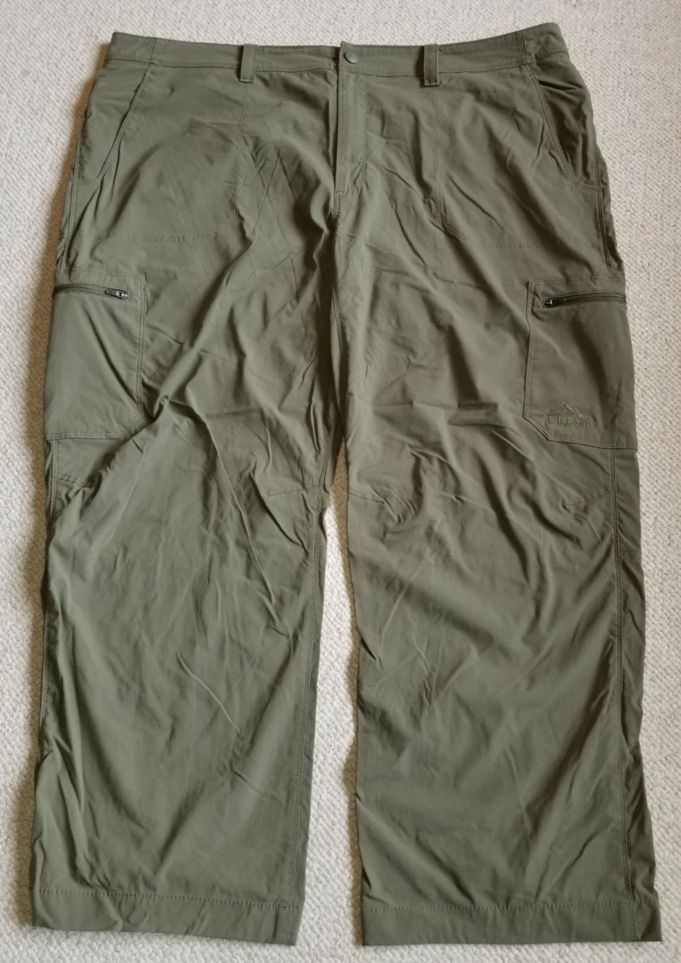 Mens Pants-L.L. BEAN-green nylon stretch 'Water Resistant Cresta' hiking-42x30