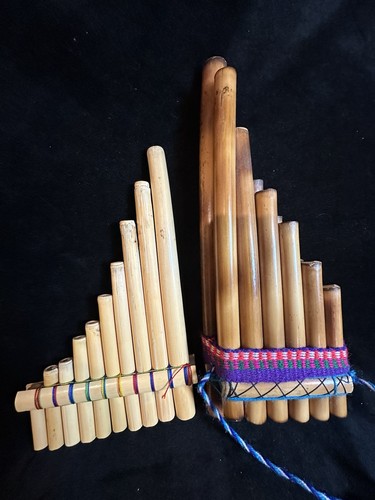 Vintage Zampona Hand Made Natural Bamboo Instrument Set Of 2  And Made In Peru
