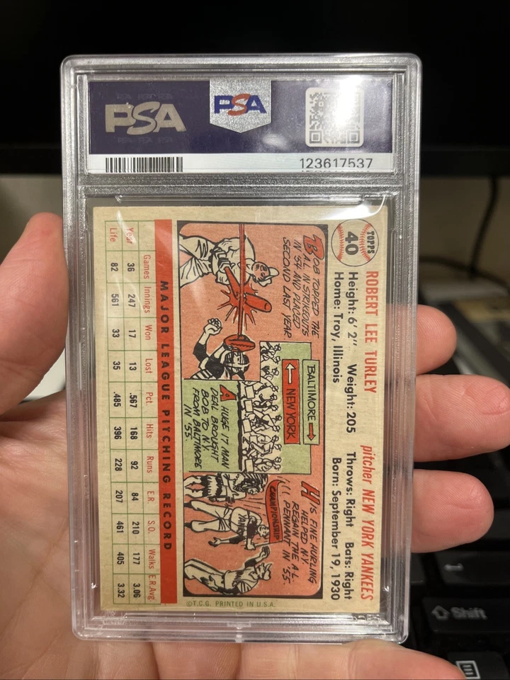 1956 Topps - Bob Turley #40 espalda blanca New York Yankees ¡PSA 4! Foto 2 de 2