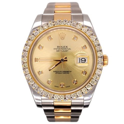 Rolex Herren Datejust 41mm 18k Gold & Stahl Vereist 3ct Diamanten Dial 116333