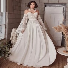 Bohemian Mermaid Wedding Dress Beach Open Back Lace Flare Sleeves Sweetheart