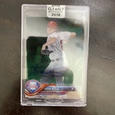 2018 Topps Clearly Authentic Green /99 Aaron Nola Auto Phillies Baseball Card