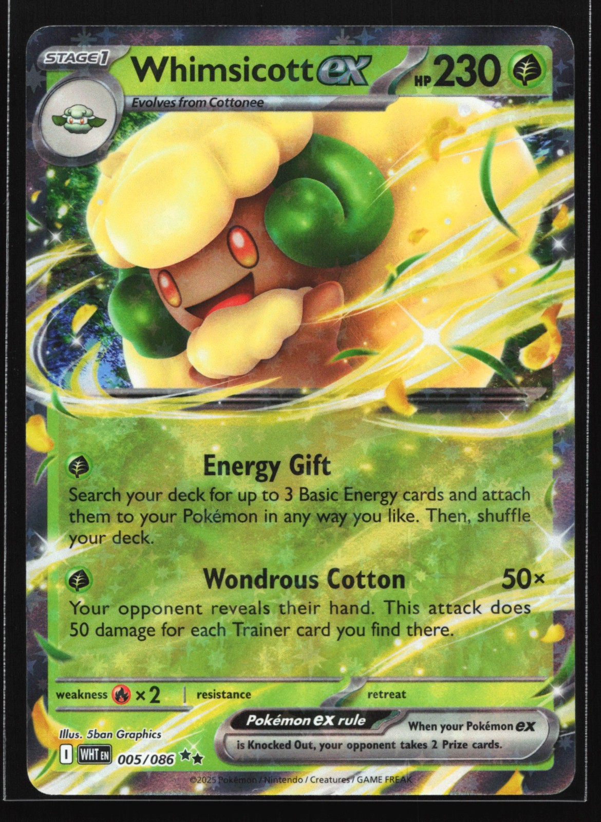 Pokemon Whimsicott ex 005/086 White Flare Double Rare Holo NM