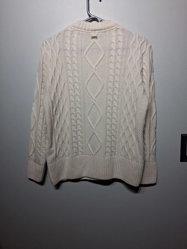 Suéter Barbour Grisling Lana Tejido con Cable Cuello Redondo en Crema Talla 4 Foto 3 de 4