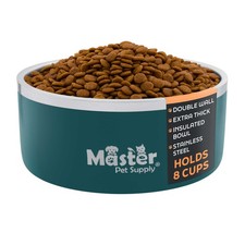 Stainless Steel Large Double Wall Dog Bowl with Anti Skid Base - Emerald Sea
