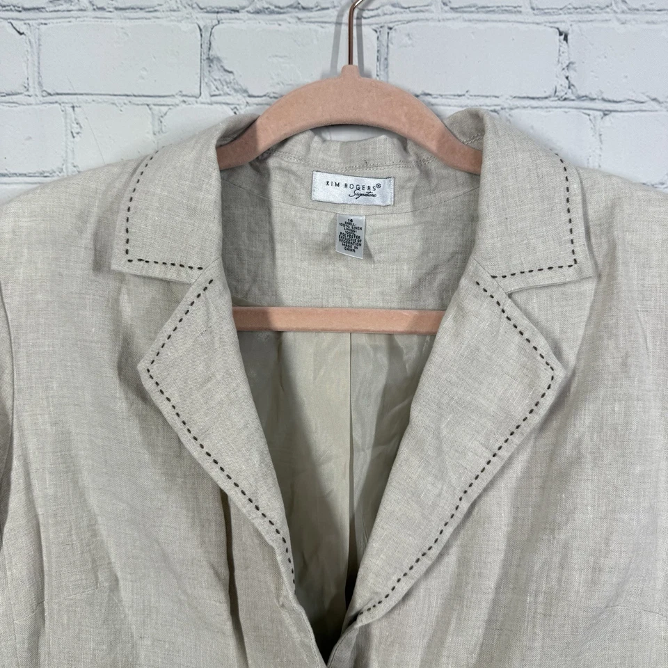 Blazer Kim Rogers de lino para mujer talla 14 grande beige botón gasa costera Lagenlook Foto 2 de 4