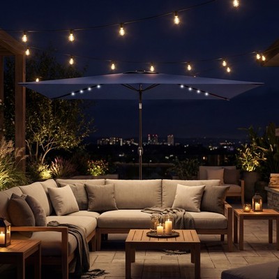 Outsunny Sonnenschirm LED Solar ca. 300 x 200cm knickbar Balkonschirm mit Kurbel