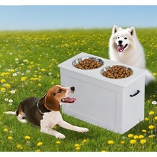 Elevated Dogs Feeders Pet Food Storage Station with Stainless Steel Bowls for