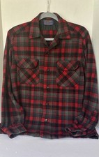 VTG 60s Pendleton Plaid 100 Virgin Wool Loop Collar Board Shirt Mens Sz S USA