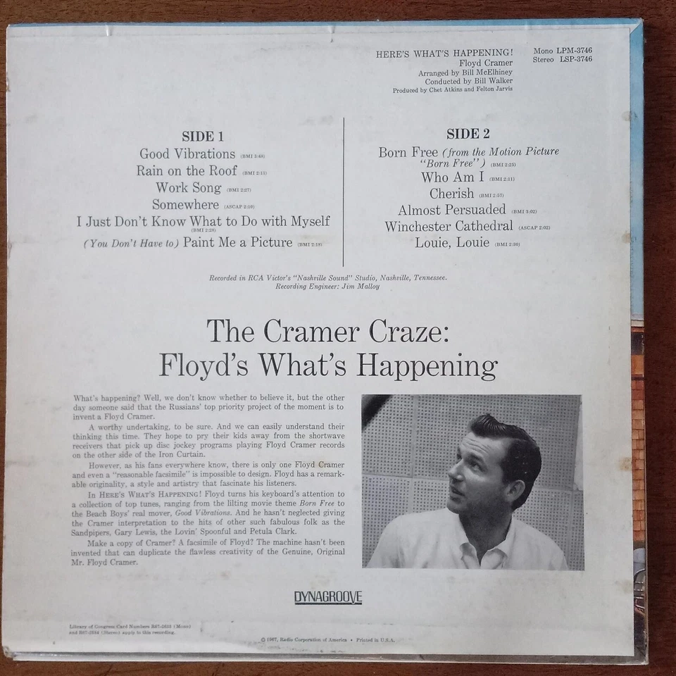 FLOYD CRAMER HERE'S WHAT'S HAPPENING! RCA VICTOR RECORDS LSP-3746 VINYL LP 98-27 - Image 2 of 4
