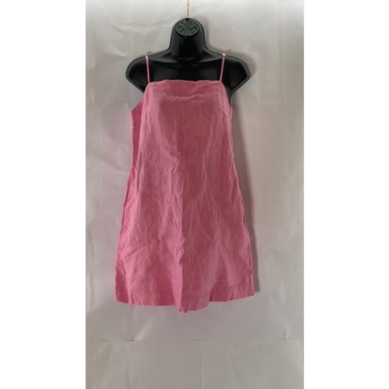 MADEWELL Women's Retro Pink Linen Goldie Straight-Neck Adjustable Mini Dress SZ4 MADEWELL Women's Retro Pink Linen Goldie Straight-Neck Adjustable Mini Dress SZ4