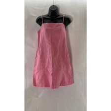 MADEWELL Women's Retro Pink Linen Goldie Straight-Neck Adjustable Mini Dress SZ4