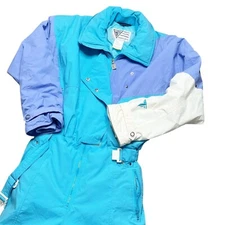 VTG Tyrolia by Head Snowsuit Womens Size L 80s Blue Purple White Colorblock