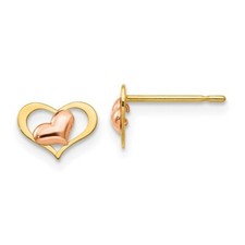 Real 14kt Yellow Rose Gold Madi K Children's Heart Post Earrings