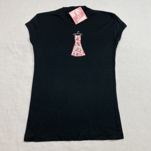 2 Pink Girls Top sz XS Black Short Sleeve Crew Neck Rhinestones Stretch New - Picture 9 of 24