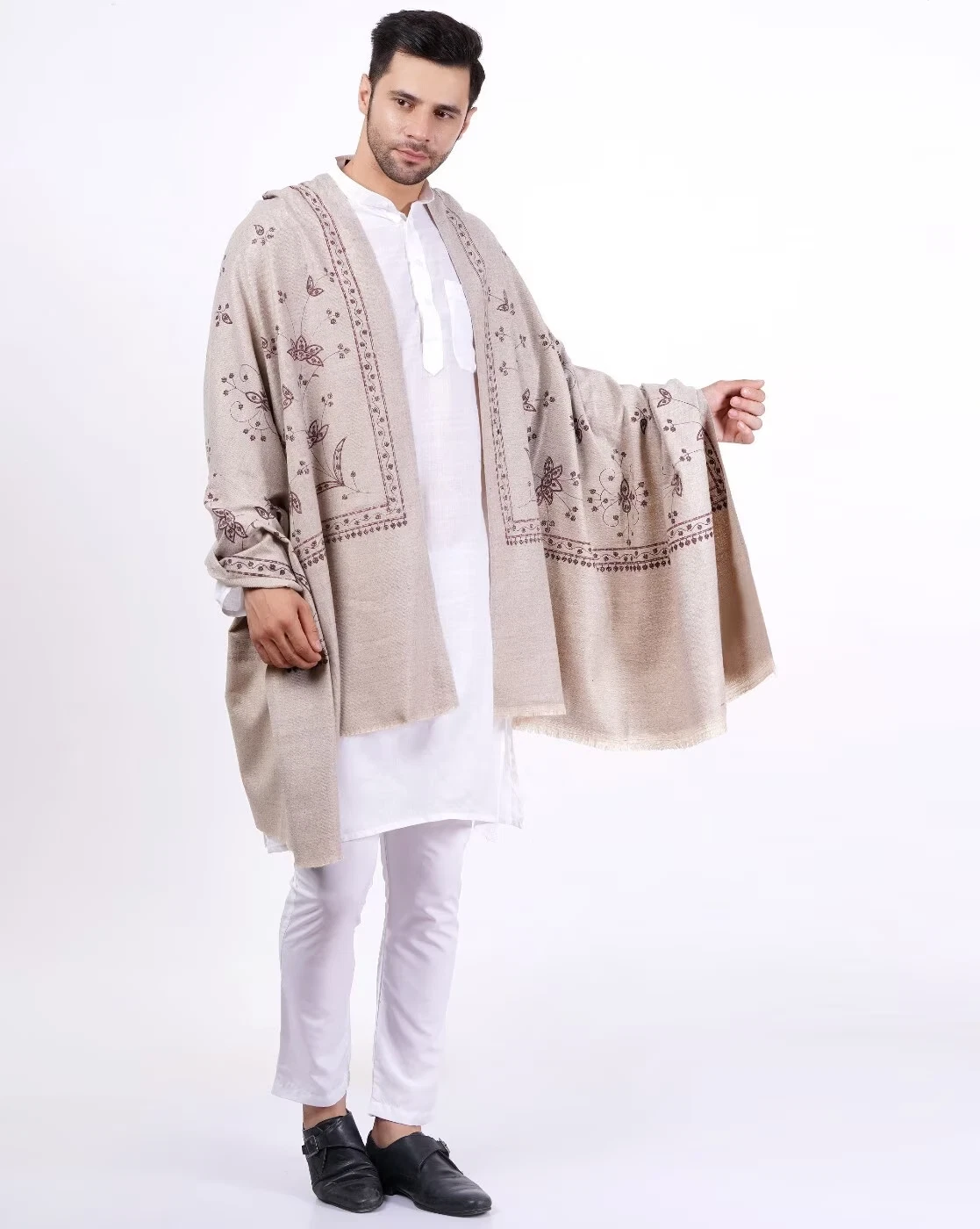 Men's Jacquard Paisley Wool Jamavar Shawl Pashmina Stole Jamawar Wrap Large Gift